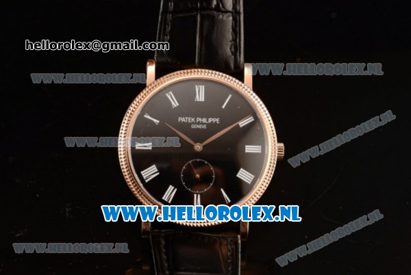 Patek Philippe Calatrava Small Seconds Miyota 9015 Automatic Rose Gold Case with Black Dial Roman Numberal Markers and Black Genuine Leather Strap (GF) - Click Image to Close